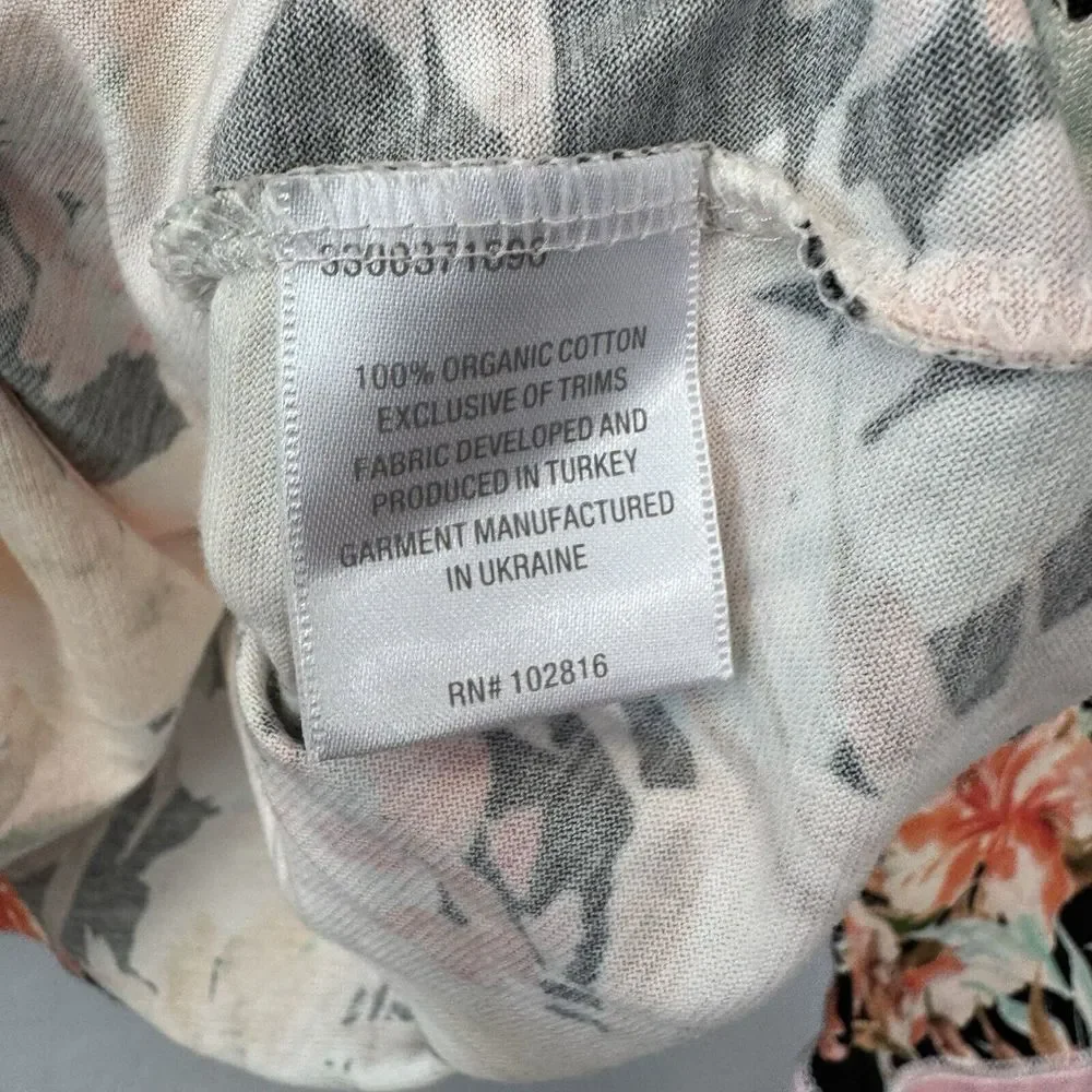 Garnet Hill XLarge Black Pink Orange Floral Cotton Cross Front Long Sleeve Top - Picture 3 of 5